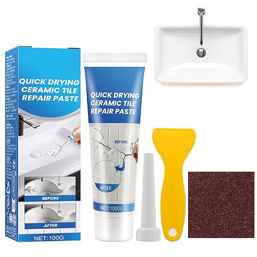 Pasta per la Riparazione di Piastrelle, Adesivo in Pasta per Piastrelle, Kit Crema Riparatrice per Pareti con Ugello a Punta Raschietto,per Unghie, Porcellana, Fori di Crepe - Honorern