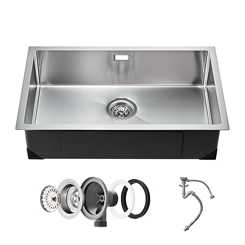 VEVOR Lavello da Cucina da 76 cm Lavello Sottopiano in Acciaio Inossidabile 304, Vasca Singola da Incasso Stile Fattoria con Accessori, Lavello Domestico per Cucina di Preparazione, Lavanderia, Bar - Honorern