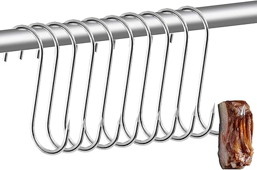 10 ganci a S in acciaio inox, a S, per macellaio, per cucina, affumicatura, lavorazione della carne, barbecue - Honorern