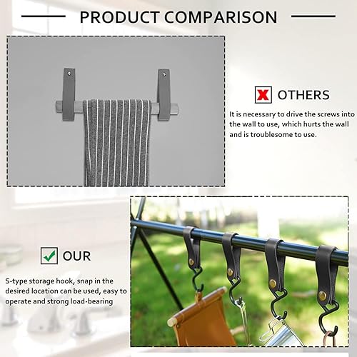 8 Pezzi Ganci a S in Pelle, Ganci a S Cucina Ganci in Acciaio Inox, Ganci Attaccapanni Forma di S Multifunzionale, Gancio a S in Metallo Resistente Doppio Gancio Adatto per Cucina, Bagno, Giardino - Honorern