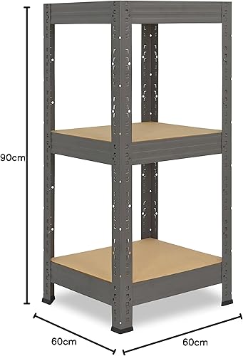 90x100x60cm PRO Scaffale metallo per carichi pesanti grigio con 3 ripiani con 200kg capacità di carico/Scaffali in metallo per garage come scaffali per ripostiglio o officina - Honorern