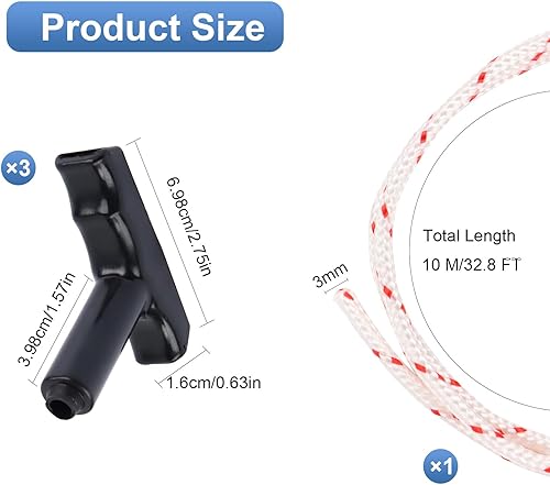 10 Metri Corda Avviamento Tagliaerba 3 mm con 3 Pezzi Impugnatura,Manico di Avviamento per Tosaerba,per Tosaerba Motosega Trimmer Edger Spazzola Tagliaerba - Honorern