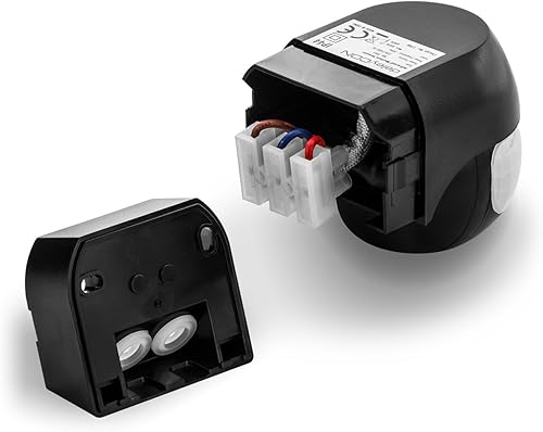 deleyCON 1x Infrarossi Rilevatore di Movimento per Prese Interne Controllo della Luce 120° Area di Lavoro Portata 9m Sensore di luce Integrato Sensibilità Regolabile Nero - Honorern