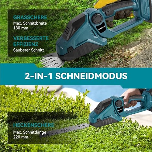 Tagliasiepi a batteria per tagliare, tagliare e tagliare arbusti, con batteria 2 x 2,0 Ah - Honorern