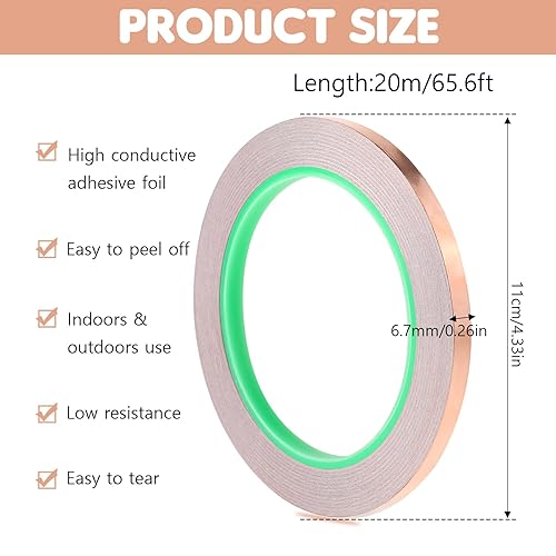 AHQiZFX 1 rotolo di pellicola di rame contro lumache, nastro conduttivo, in rame autoadesivo, 20 m x 6 mm, per schermatura EMI, protezione anti-lumache, riparazione elettrica, saldatura, fai da te - Honorern