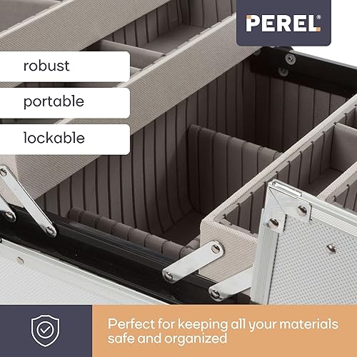 Perel Valigia portautensili, cantilever, tracolla, divisori regolabili, serratura a chiave, 2 chiavi, alluminio, grigio, 360 x 220 x 250 mm - Honorern