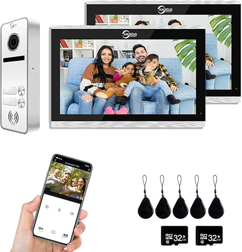 Videocitofono 1080P, campanello a 2 famiglie, display touchscreen da 10', supporto di sblocco, citofono bidirezionale, rilevamento del movimento (bianco) - Honorern