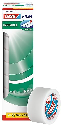 tesa Film Invisible - Nastro adesivo invisibile opaco, resistente all'invecchiamento e agli strappi, 10 m x 19 mm, confezione da 8 - Honorern
