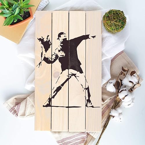 Stencil Banksy, motivo lanciatore di fiori di rabbia, per pittura aerografata, decorazione artistica da parete fai da te, in Mylar da 7,5 mm, riutilizzabile, in plastica Mylar - Honorern