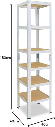 180x100x40cm HOME Scaffale metallo per carichi pesanti bianco con 6 ripiani con 145kg capacità di carico/Scaffali in metallo per garage come scaffali per ripostiglio o officina - Honorern