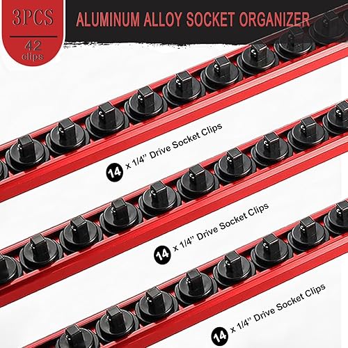 ACEBON 3 pezzi set di porta bussole magnetiche con 36 Clips, piste in lega di alluminio, Clip da 1/2', organizer porta utensili da parete - Honorern