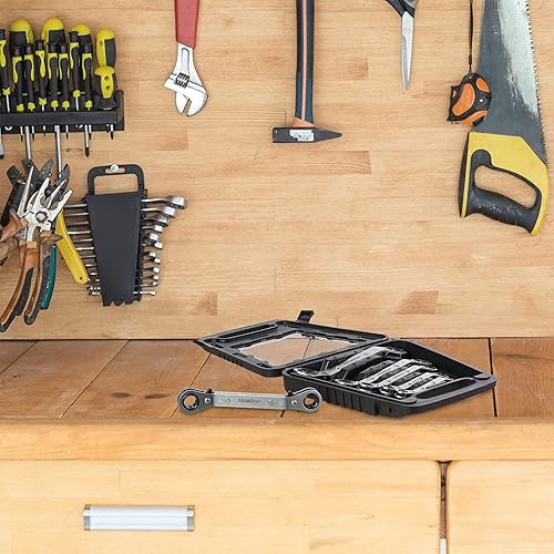 Relaxdays Set di Chiavi ad Anello, Kit da 6 Accessori a Cricchetto, 6-15, 17 & 19 mm, Valigetta con Attrezzi, Argento - Honorern