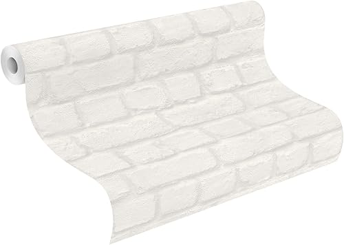 Rasch Carta da parati 201710 in carta da parati bianca con effetto pietra, 10,05 m x 0,53 m (lunghezza x larghezza) - Honorern