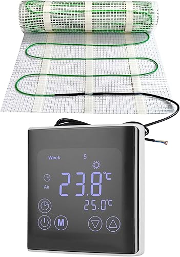 Riscaldamento a pavimento elettrico 200 Watt per m², termostato WIFI Touch nero, tecnologia TWIN JWS diverse misure, dimensioni (m²): 1 m² - Honorern