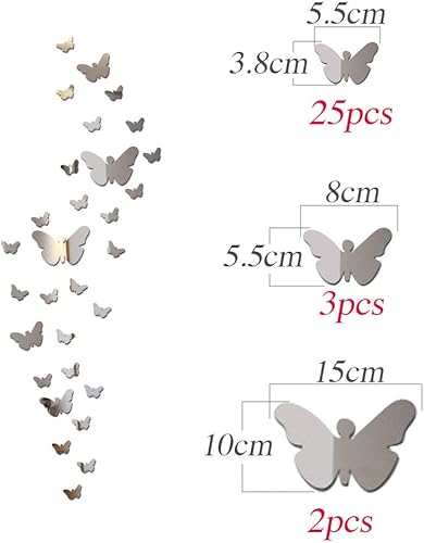 Specchio Adesivo da Parete Fiore 30pz Farfalle Decorativo Decorazione per Casa Camera Salotto Bagno Muro Porta Armadio - Honorern