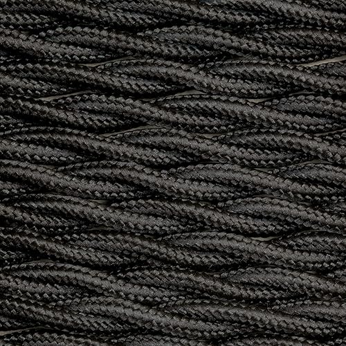 Cavo in tessuto intrecciato, 5 m, 2 fili, 2 x 0,75 mm² - Cavo di illuminazione retrò in tessuto, nero - Honorern