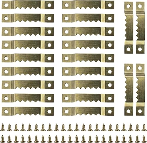 22 ganci per foto con 44 viti, con denti per sega, ganci per cornici in legno, ganci per cornici in legno, ganci dentellati per cornici - Honorern