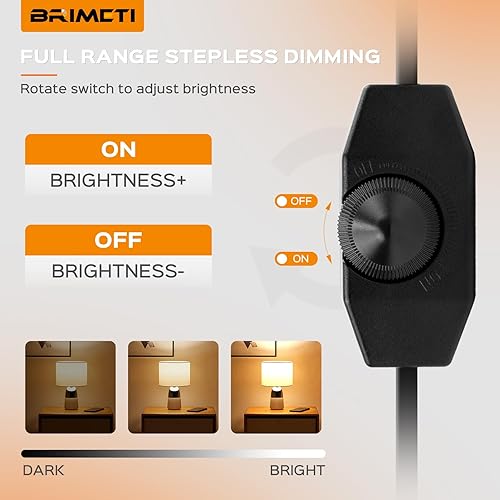 Regolatore Dimmer 2M LED Interruttore Dimmerabile All'infinito 220-240V, 100W Max Interruttori Dimmer per Lampade a LED Rotativo Con Cavo e Spina, per Lampadina Dimmerabile (Nero) - Honorern