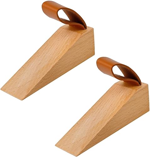 Fermaporta, 2 Pezzi Faggio Fermaporta da Pavimento con Cuscinetto in Silicone Antiscivolo, Ferma Porta da Pavimento con Manico in Pelle, Adatto per Fessure Porta da 5 a 30 MM - Honorern