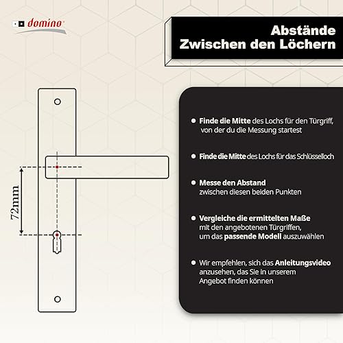 Domino QUBIK M45 - Maniglia per porta lunga, 72 mm, con serratura a chiave BB per camera, ufficio, cantina e interni, a forma di L - Honorern
