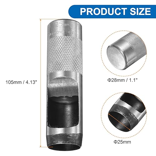 Punzone per Fori Rotondi in Pelle, 25mm Punzone per Fori Cavi in Acciaio al Carbonio Strumento Taglio per Punzonatura di Fori Circolari per Cintura/Artigianato in Pelle - Honorern