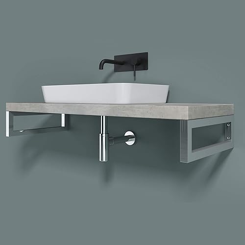 Set di 2 Staffe per Scaffale Reggimensola Rettangolare 450x150 mm in Acciaio Inox Cromo, Supporti da Parete per Mensole, Lavabi e Portasciugamani - WH01 - Honorern