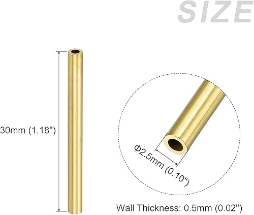 Ottone Tubo (2.5mm OD x 0.5mm Wall T x 30mm L) 20pz, Tubo Dritto in Metallo Senza Cuciture - Tubo Tondo in Ottone per Casa Arredamento, Macchine, Fai-da-Te Artigianato - Honorern