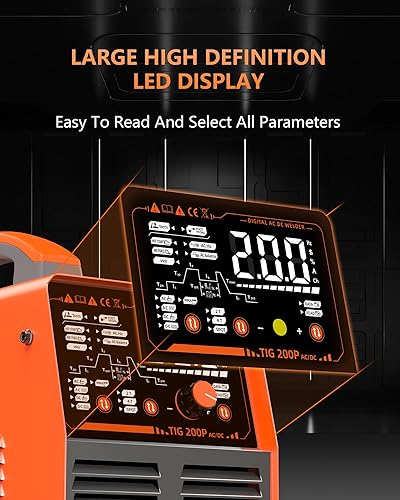 TIG Saldatrice AC DC 230V 200A Inverter Saldatrice IGBT Impulsi Alluminio Saldatrice 7 in 1 Elettrodo Saldatrice con Display Digitale LED Torcia TIG WP26 per Acciaio Inox Alluminio - Honorern