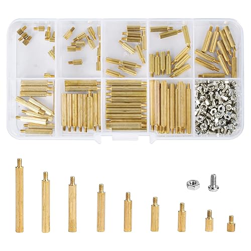 270 Pezzi M2 Distanziale Esagonale Maschio Femmina, Distanziale Dado Set di Viti, Esagonale Ottone Distanziatore Vite Dado Filettato Pilastro, M2 Standoff in Ottone PCB Scheda Madre Assortimento Kit - Honorern
