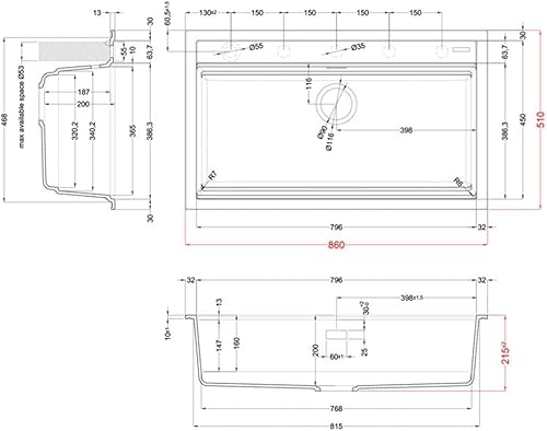 Elleci LGB36040 Lavello da Incasso GRANITEK, Nero, 84 x 48 cm - Honorern