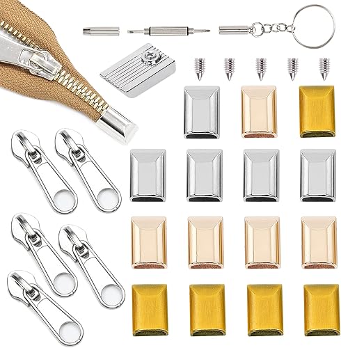61 pz stile rettangolare cerniera coda clip cerniera tirare top tappi riparazione inferiore accessori fai da te denti Y cerniere lunghe con cacciavite dorato/argento/bronzo - Honorern