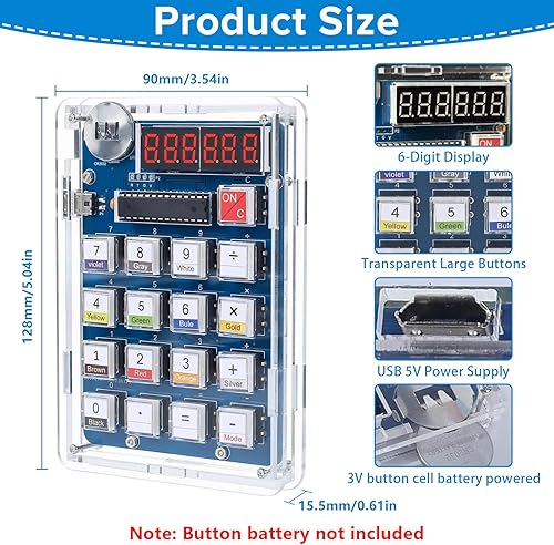Kit Di Saldatura per Calcolatrice Kit Elettronico Per Saldatura per L'Istruzione Scolastica Calcolatrice Fai Da Te Set di Pratica di Saldatura per Studenti Apprendimento e Uso Quotidiano Educazione - Honorern