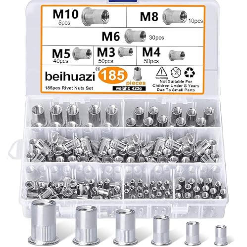 185Pcs Rivetti filettati Inox 304 M3 M4 M5 M6 M8 M10 testa piatta inserti filettati Assortimento kit per decorazioni automobilistiche mobili industriali elettrici - Honorern