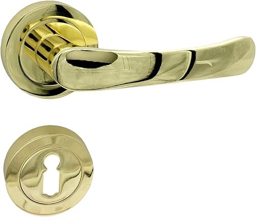 domino NOVA-R M1 - Maniglia per porta d'ufficio, cantina e porta interna, in alluminio, in ottone lucido - Honorern