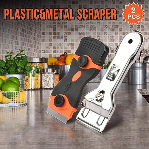 Set di 2 raschietti, raschietto per rimuovere etichette adesive per rimuovere la vernice, rimuovere la decalcomania con tappo di sicurezza - Honorern