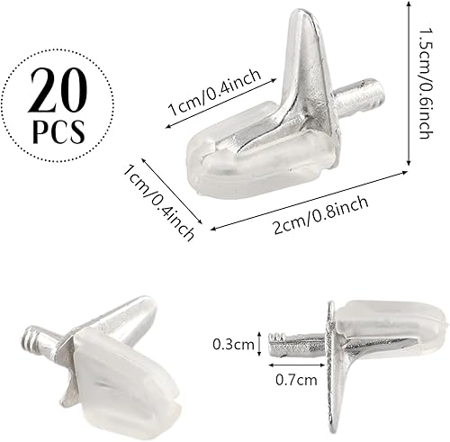 Perni di Supporto per Mensole 3mm, 20Pcs Pioli Staffa per Mensola Plastica+Acciaio, Pioli di Supporto per Ripiano Tasselli Scaffale Reggi Mensola per Armadio Libreria - Honorern