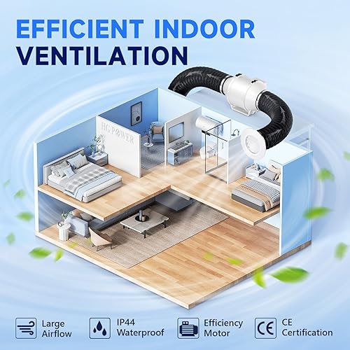 Ventola di Aspirazione 150mm HG Power Estrattore Ventilatore in Linea Ventilazione e Scarico Interni con Spina EU - Honorern