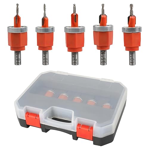 5 Pezzi Svasatore per Legno, Regolabile, Alta Precisione, Punte Legno con Svasatore, Punte da Trapano Svasate, Diametro del Gambo 8 mm, Punte per Svasatura hss, per Forare Legno e Plastica (1) - Honorern