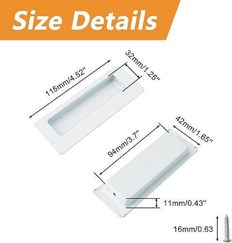 4 maniglie rettangolari da incasso a scomparsa, design incorporato, maniglie per porte scorrevoli con viti, in acciaio inossidabile, per armadi e cassetti (bianco) - Honorern