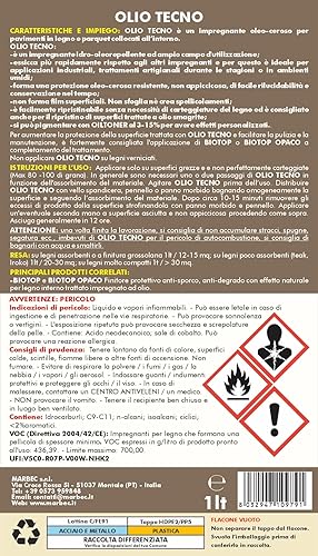 MARBEC OLIO TECNO 1LT Impregnante per legno interno a rapida essiccazione anche nelle stagioni umide. Non crea film e lascia al materiale un aspetto naturale. - Honorern