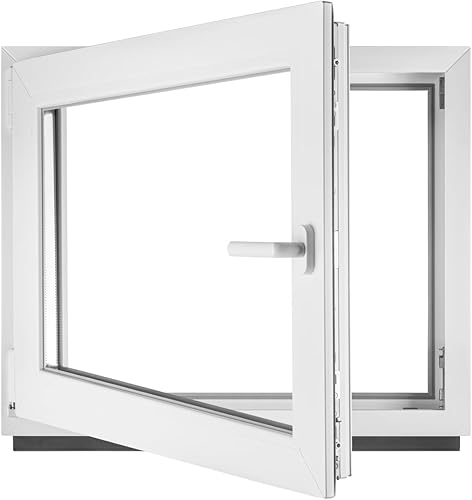 ‎BauPLAZA - Finestra Serramenti in PVC - BIANCO - Vetro camera - LxA 115 x 60 cm Lato maniglsa: Sinistra LxA 1150 x 600 mm - Funzione Girevole - Ottima scelta - Honorern