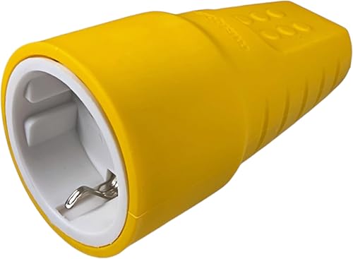 Presa Schuko, 230V, 16A, IP20, Presa in Gomma, Presa Schuko con Manicotto Antipiega, Presa per Cavo, Presa Infrangibile, Presa con Fermacavo, Presa per Cavo Fino a max. 2,5 mm², Giallo - Honorern