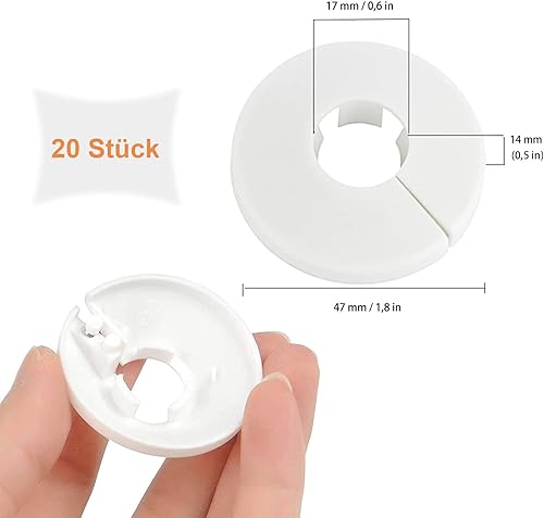 Termosifone Copertura per Tubi, 20 Corone di Tappi in Plastica, Polipropilene, Diametro 17 mm, Decorazione di Tubi per Radiatori, per Tubi Dell'acqua, Tubi del Riscaldamento, Tubi del Gas (Bianco) - Honorern