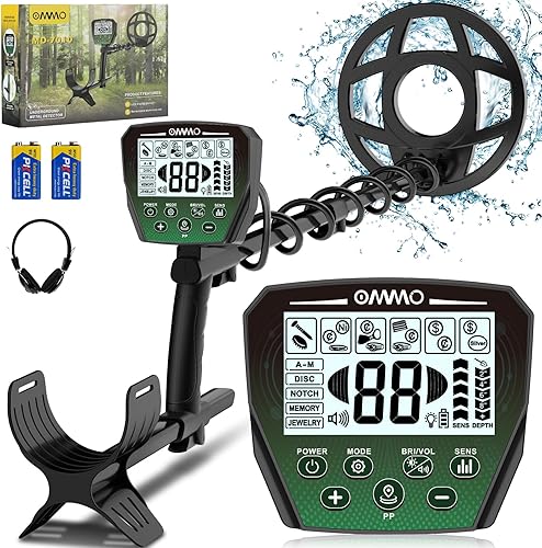 OMMO Metal Detector per adulti, 6 modalità con modalità gioielli, stelo regolabile 70-125 cm, alta sensibilità, forte anti-interferenza, display retroilluminato, bobina impermeabile IP68, metal - Honorern