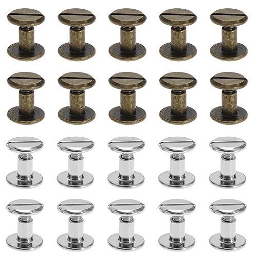 40 paia Chicago viti rotonde a testa piatta viti rivetti per fai da te in pelle artigianale fibbie per cintura rilegatura portafoglio borsa bracciale (20 paia argento e 20 paia bronzo) - Honorern