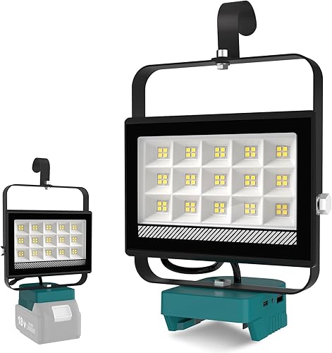 T-SUN Lampada LED Ricaricabile per Dewalt Batteria 18V, Lampada da Lavoro Faretto 100W 6000K 2 Modalità, Faretto LED Portatile con Type C/USB per Garage, Campeggio, Cantiere, Lavoro (Senza Batteria) - Honorern