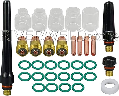 RIVERWELD TIG Tobby gas gal collet body clear quart huger Quarzo vetro tazza#4#5#6#7#8#10#12#12 Kit dimensioni assortite sr wp 17 18 26 tig Torcia di saldatura 33pcs - Honorern
