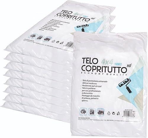 10 Telo Copritutto 4x4 Made in Italy Multiuso Protettivo per Pittura e Protezione Impermeabile - Confezione da 10 Pezzi - Honorern