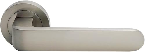 01011 - Set di maniglia con rosetta (50 mm) e maniglia piatta, finitura nichel satinato, colore argento, 126 x 50 x 48 mm - Honorern