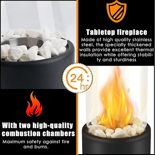 Camino da tavolo, fuoco da tavolo con pietre decorative e 2 camere di combustione (serbatoi) per una combustione infinita, camino a etanolo biologico, durata della combustione, camino a - Honorern